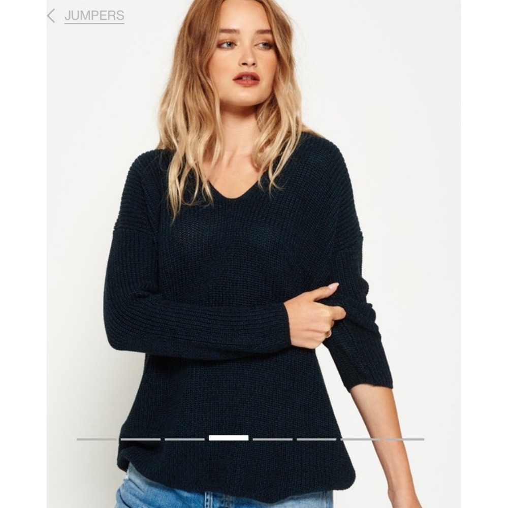 Superdry Midwest Parks USA Almeta V Neck Knit Sweater Dark Navy Size Small